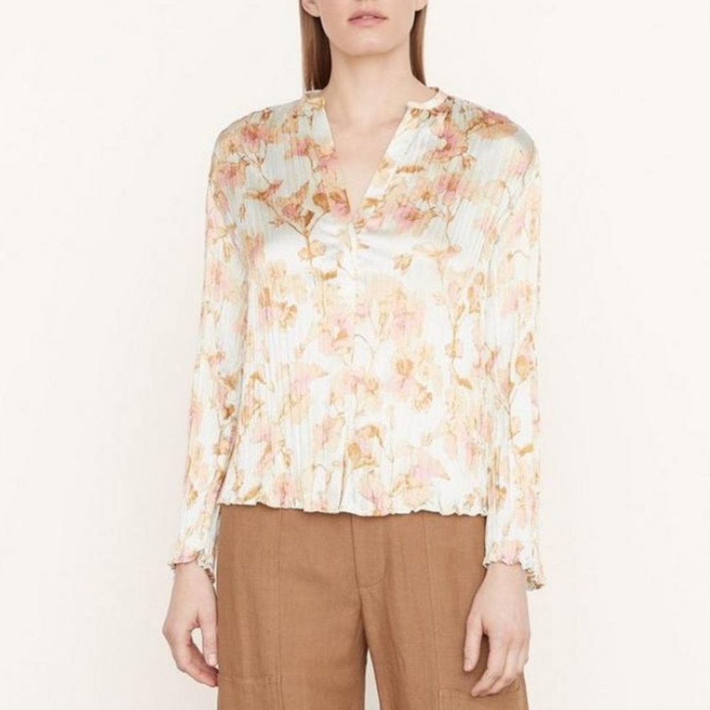 NWT Vince Flora Crushed Band Collar Blouse - L